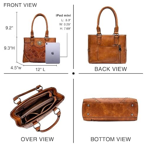 LAVAWA Tote Bag for Women Large Western Purse Ladies Top Handle Shoulder Handbags Vintage Embossed Concho Studs thumbnail 4