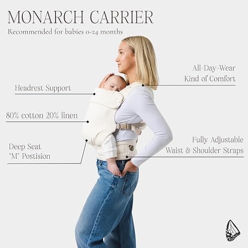 Mabē Monarch Ergonomic Baby Carrier – Premium Cotton Soft Structured Newborn to Toddler Carrier with Hip-Healthy Design, 3 Carry Positions (7-35lbs), Lightweight & Breathable, (Mocha) thumbnail 4