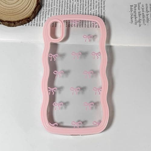 Riccase for iPhone XR Case Bow Curly Wave Frame Phone Case, Shockproof Clear Soft Transparent Silicone Protective Bumper Cover for Women Girls, Pink thumbnail 6