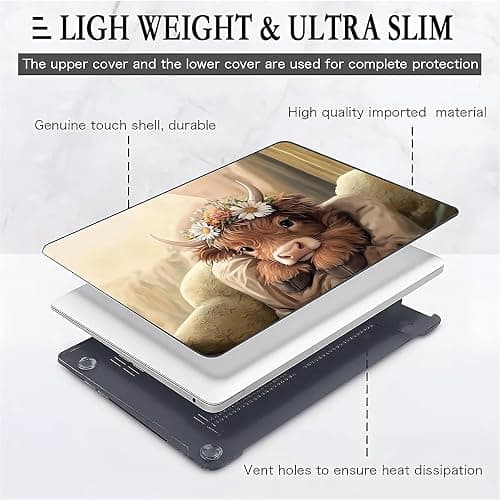 FKBRCL4U for MacBook Air 13 Inch Case,Black Case 2022 Version of M2 A2681/A3240 Plastic Hard Shell Computer Case Cute Brown Highland Cow Sleeping Pattern thumbnail 4