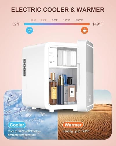 CUTIEWORLD Skincare Fridge with Dimmable LED Light Mirror, 4L Mini Fridge For Desktop, Travel or Cool & Heat, Makeup Fridge for Cosmetics, Skin Care and Food, White thumbnail 5