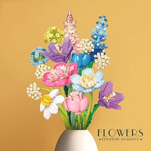 Flowers Building Set 865 PCS Flowers for Adults and Kids, DIY Building Toys with Vibrant Colors and Exceptional - Great Home Decor Gift for Christmas, Valentine's Day, Mother's Day - 13 Flowers thumbnail 2