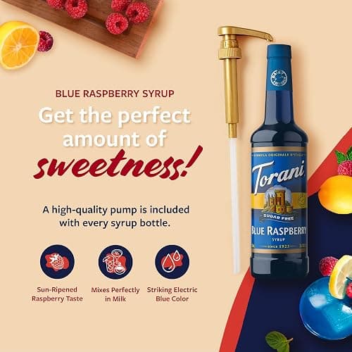Torani Sugar Free Syrup, Blue Raspberry, Zero-Calorie Flavoring for Drinks, Pump Included, 25.4 Oz thumbnail 3