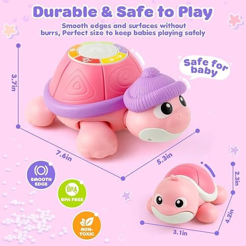 Baby Toys 6-12 Months, Musical Turtle Crawling Infant Toys for Tummy Time, Early Learning Educational Toys for 7 8 9 10 11 Months, Ideal Christmas Birthday Gifts for Boys & Girls Age 1 Years Old thumbnail 2