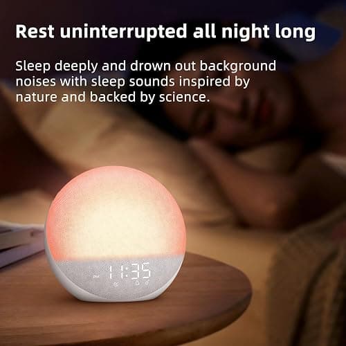 Sunrise Alarm Clock White Noise Machine: Natural Wake Up Light - Dimmable Clock with Bluetooth Speaker for Bedroom - 25 Sleep Sounds for Baby Adults Kids Frost White thumbnail 6