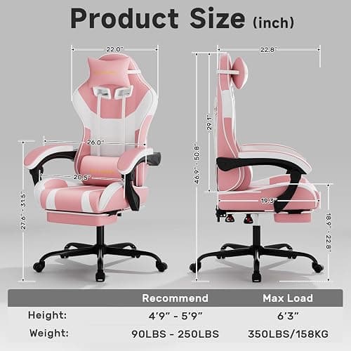 seyaber Ergonomic Gaming Chair,A Versatile 3-in-1 Video Game Chair for Work, Study, and Gaming,Features an Adjustable Backrest, Footrest, and Linked Armrests Office Chair for Adults,Pinkwhite thumbnail 2