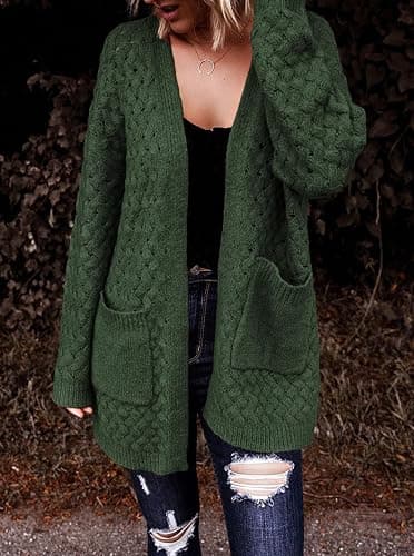 Dokotoo Women's 2025 Fashion Casual Open Front Long Sleeve Chunky Cable Knit Cardigans Sweaters Outerwear Coats with Pockets thumbnail 3