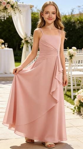 Augday Spaghetti Straps Chiffon Junior Bridesmaid Dress Ruffles A-Line Flower Girl Formal Gown UJR152 thumbnail 2