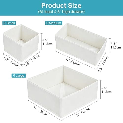 Vtopmart 18 Pack Baby Clothes Organizer, Fabric Drawer Drawer Bins, White | Nursery Drawer Storage, Baby Clothes Organization, Foldable Fabric Bins, Dresser Closet Organizer, Socks, Bras & Accessories thumbnail 2