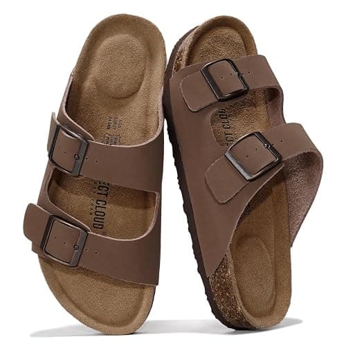 Project Cloud 100% Genuine Leather Flat Sandals For Women 2026 Cork Footbed Womens Sandals with Memory Foam and arch support Vacation Essentials Slides for Women Footwear (Venita) - Image 1