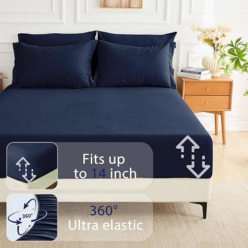 MUXHOMO 7 Pieces Full Comforter Set, Soft Bed in a Bag Full Size, All Season Bedding Set with Comforter, Flat Sheet, Fitted Sheet, Pillowcases & Shams, Navy Blue thumbnail 6
