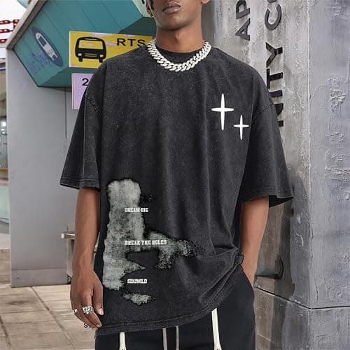 Weetiotio Mens Graphic Tees Y2k Streetwear Oversized Tshirts Vintage Acid Wash Shirts Summer Casual Inspirational Tee Shirt thumbnail 3