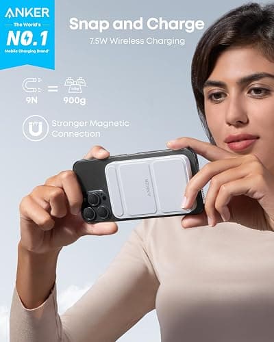 Anker 622 Magnetic Power Bank, 5,000mAh Foldable Wireless Portable Charger | Battery Pack with Stand and Side USB-C Port, Magsafe-Compatible for iPhone 16 / 15 / 14 / 13 Series thumbnail 2