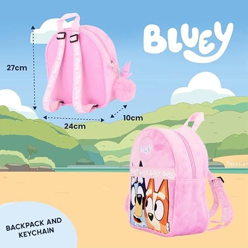 Bluey Backpack for Girls - Fluffy Fur Pink Kids Backpack Travel Purse for Children & Toddler School Bag Rucksack Handbag Ideal for Nursery and Daily Use thumbnail 4
