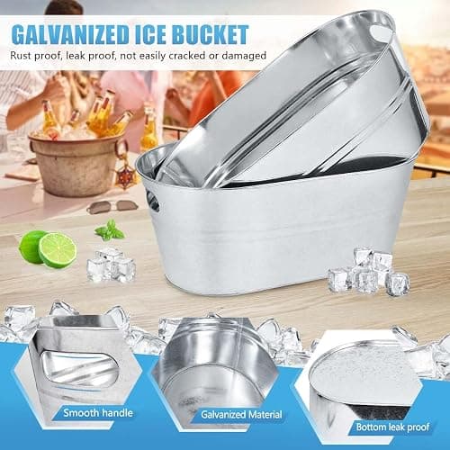 OBTANIM 4 Pack 4 Gallon Galvanized Ice Buckets Metal Champagne Drink Cooler Storage Ice Tub with Carry Handles for Beer Cocktails Wine Beverage Home Parties Bar Cooling Supplies thumbnail 4