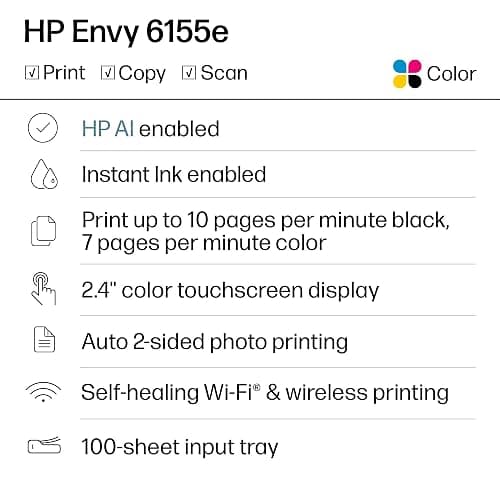 HP Envy 6155e Wireless All-in-One Color Inkjet Printer, Portobello, Print, scan, copy, Duplex printing Best-for-home, 3 month Instant Ink trial included, AI-enabled (714L5A) thumbnail 3