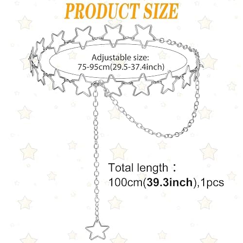 ElevateTech Women Star Waist Chain Metal Belly Chain Belt Adjustable Plus Size Chain Body Cute Decorative Accessories Suitable Formal Wear Jeans Dresses Casual Pants Girls Gifts (Gold) thumbnail 2