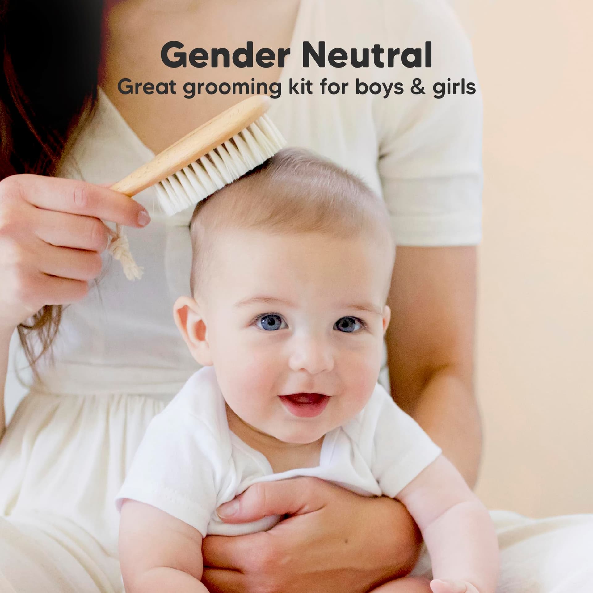 Baby Hair Brush Set for Newborns - Soft Goat Bristle Wooden Baby Brush and Comb Set Newborn Grooming Kit for Cradle Cap, Durable & Gentle, Boy, Girl Infant Essentials Care Kit (Oval, Walnut) thumbnail 8
