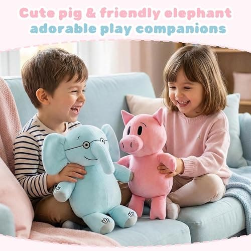 NUWDYSNN Elephant and Pig Book Plush Toy Set, Reading Buddy Plush Toys, Filled Animal Plush 2-Pack (Blue Elephant 13 in, Pink Pig 11.8 in thumbnail 7