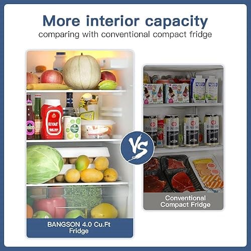 BANGSON 4.0 Cu.Ft Small Refrigerator with Freezer, Small Fridge with Top Freezer, for Apartment, Bedroom, Dorm, and Office, Double Door, Black - 4.0 Cu.Ft - Black(upper freezer) thumbnail 4