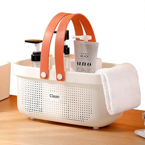 Laigoo Large Portable Shower Caddy Basket, Plastic Storage Basket with Handles Storage Bins Shower Storage Organizer for Bathroom, College Dorm, Kitchen, Bedroom, Gym - Orange - Image 1