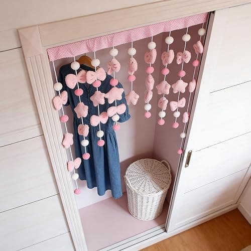 Gtsrlp Kawaii Plush Door Curtain, 33" W x 28" L Self-Adhesive Arc Design, Detachable Hook and Loop for Easy Wash, Pastel Stars Bows for Girls Room, Bedroom, Nursery, Window Decor thumbnail 6