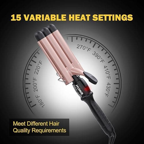 kuwa Crimper Hair Tool, 15 Variable Temperature with LCD Display Hair Crimper, Waver Hair Tool,3 Barrel Curling Iron, hairCrimper for Women,Long-Lasting Natural Tight Waves thumbnail 3