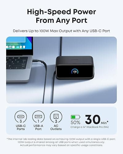 Anker Nano Charging Station, 7-in-1 USB-C Power Strip for iPhone 16/17, 2.3 ft Anker InstaCord Retractable Cable, 3 USB-C, 1 USB-A, 3 AC, 100W Fast Charging Desktop Accessory for MacBook, Home, Office thumbnail 5