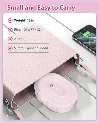 NDYIN Label Maker Machine with Tape, N12 Portable Bluetooth Label Printer, Wireless Mini Label Makers Thermal Sticker with Multiple Templates for Home, Kitchen, School, Office Organization, Pink thumbnail 6