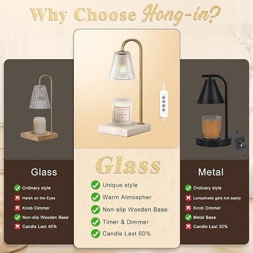 Hong-in Modern Gold and Marble Candle Warmer Lamp with Textured Glass Shade, Elegant Candle Lamp for Bedroom Living Room Kitchen, Luxury Home Decor Accent Lamp,Birthday Gift for Women thumbnail 6