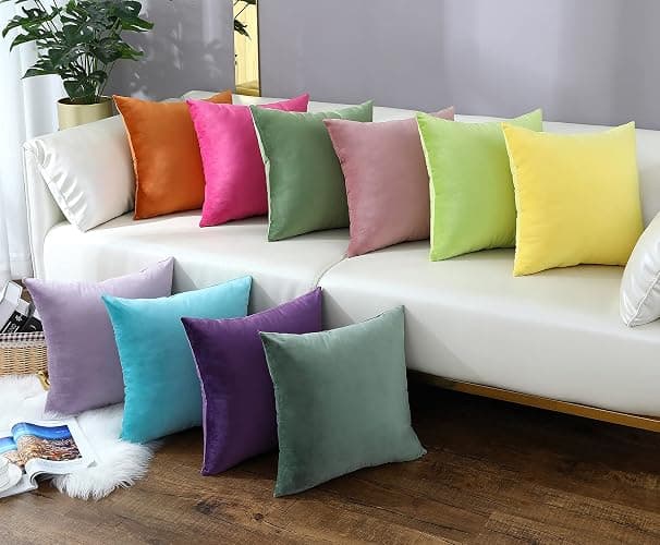 mixeoo Comfy Lavender Throw Pillow Covers Decorative Square Solid Thick Velvet Super Soft Cushion Cases Home Decor for Sofa Couch Living Room Chair, Set of 2, 18 x 18 Inch thumbnail 5