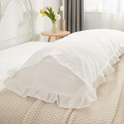 Boho White Body Pillowcase 20x54in - Ruffled Fringe Decor Sham thumbnail 8