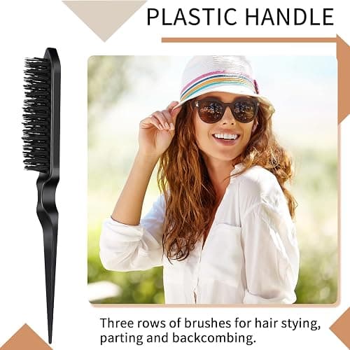 AUXSOUL 3 pezzi Spazzola Pettini per Styling Capelli, Professionale a Doppio Bordo, con Spazzola, per Bordi a Coda Topo, per salone parrucchieri(nero) thumbnail 5