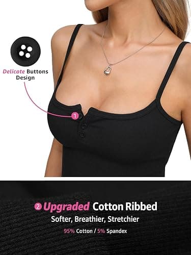 EasyGala Womens Cotton Ribbed Henley Tank Tops Square Neck Camisole Adjustable Spaghetti Strap Fitted Shirts Summer 2026 thumbnail 3