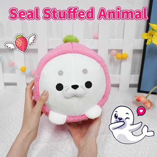 Hkojewp Cute Strawberry Seal Plush Pillow, Soft Chubby Seal Plushie Animal Toy for Kids, Girlfriend, Boys (13 Inch) thumbnail 6