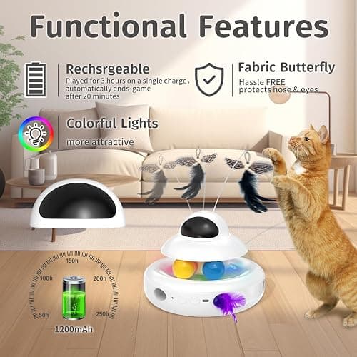 MOHAYA Interactive Cat Toys for Indoor Cats,4-in-1 Automatic Kitten Toy,Motion Activated Electronic Fluttering Butterfly,Track Balls, Moving Feather Toys for All Breeds,USB Rechargeable thumbnail 6