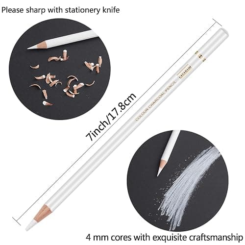 MARKART Professional White Charcoal Pencils Set, 5 Pieces | Sketch Highlight Charcoal Pencils for Drawing, Sketching, Shading, Blending, White Chalk Pencils for Beginners & Artists thumbnail 4