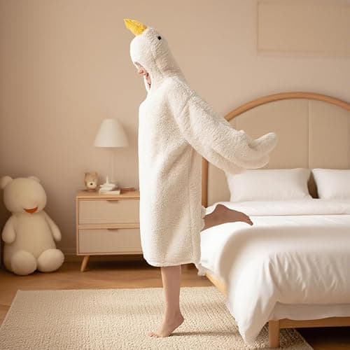Cute Plush Duck Blanket Hoodie, Soft Warm Wearable for Kids Adults Indoor Lounge thumbnail 3