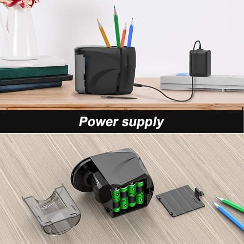 Electric Pencil Sharpener Heavy-Duty Helical Blade Sharpener with Adapter/Battery Operated for No.2/ (6-8mm) Pencils with Auto Stop & Cleaning Brush in School/Classroom/Office (Black) thumbnail 5