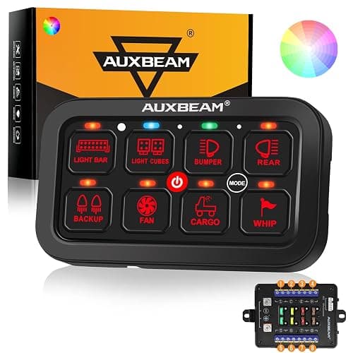 Auxbeam 8 Gang Switch Panel RB80 Toggle Momentary Pulsed RGB Dimmable Switch Panel Multifunction Panel Two Sided Output Marine Switch Panel IP65 Waterproof for Car Boat RV, 2 Years Warranty - Image 1
