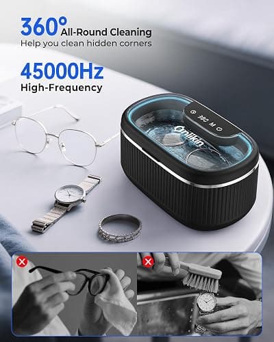 onlikin 35W Ultrasonic Jewelry Cleaner, 45KHz Retainer Cleaner for Jewelry, 5 Timer & 3 Power Modes, Eyeglasses, Rings, Watch Strap, Dentures - 20oz, 304 Stainless Steel Tank, Quiet <38dB (Black) thumbnail 4