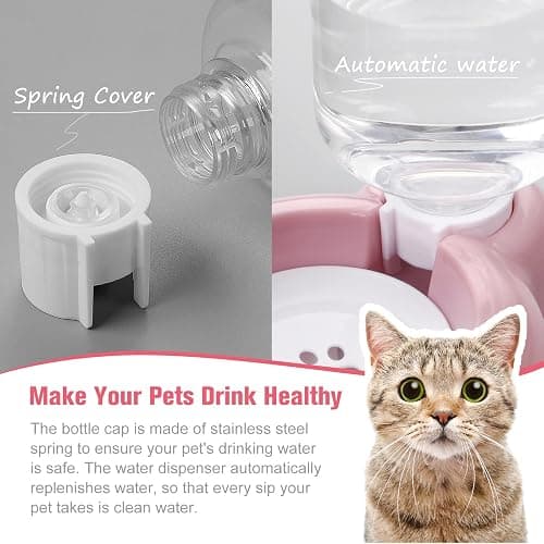 Dog Bowls, Cat Food and Water Bowl Set with Water Dispenser and Stainless Steel Bowl for Cats and Small Dogs - Pink thumbnail 4