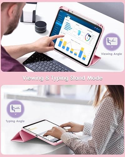 DTTO for iPad (A16) 11th Generation Case 11 Inch 2025, iPad 10th Generation Case 10.9 Inch 2022, Slim Tri-fold Stand Soft TPU Back Protective Cover with Pencil Holder - Auto Sleep/Wake, Pink thumbnail 5