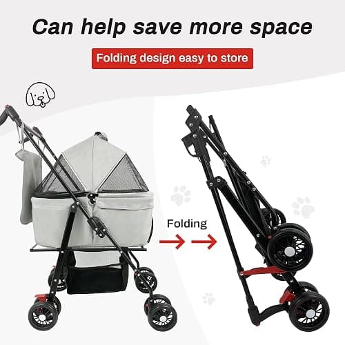 Tokenkuko Pet Stroller,3-in-1 Folding Dog Stroller,Multifunction Dog Cat Jogger Stroller,4 Wheel Foldable Pet Stroller with Detachable Carrier Storage Basket&Storage Bag for Medium Small Dogs Cats thumbnail 3
