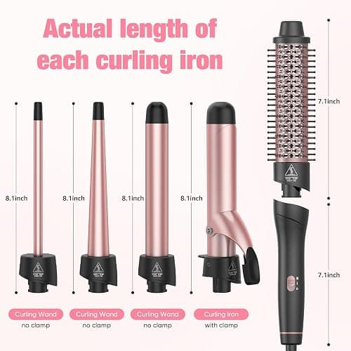 ANIEKIN 5 in 1 Curling Iron Set, Fast Heat Up Curling Wand from 3/8 to 1 1/4 Inch and a Thermal Brush Come with, Dual Voltage Hair Curler for Women All Hair Types and Travel Use, Gifts for Women thumbnail 3