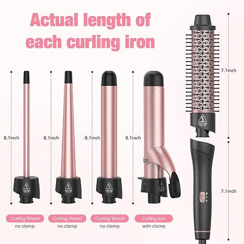ANIEKIN 5 in 1 Curling Iron Set, Fast Heat Up Curling Wand from 3/8 to 1 1/4 Inch and a Thermal Brush Come with, Dual Voltage Hair Curler for Women All Hair Types and Travel Use, Gifts for Women thumbnail 4