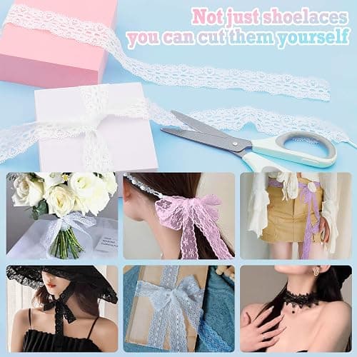WEGOODZF Flat Lace Fancy Shoelaces: 3CM Wide Lace Shoe Laces for Women - 2 Pairs - 01 White - 47inch (120CM) thumbnail 5