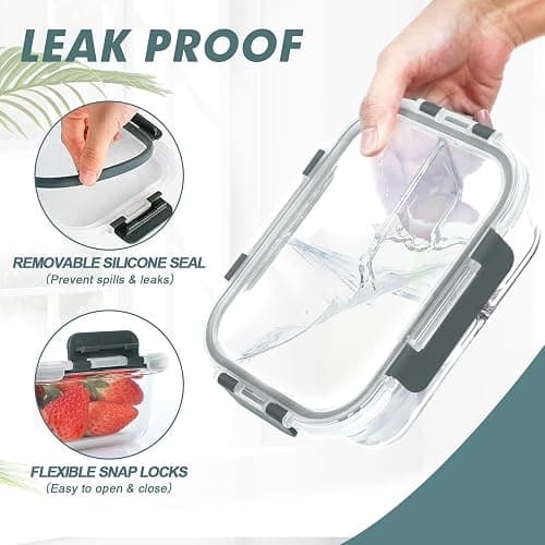 KOMUEE Glass Meal Prep Containers 3 Compartments, 5 Pack 36 oz, Glass Food Storage Containers with Lids, Airtight Lunch Bento Box, Portion Control, Freezer and Microwave Safe thumbnail 7