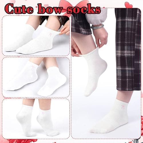 Glitopper 8 Pairs Bow Socks Women Coquette Crew Cotton Socks with Embroidered Bow for Ladies Bridesmaid Birthday Party Gifts thumbnail 3
