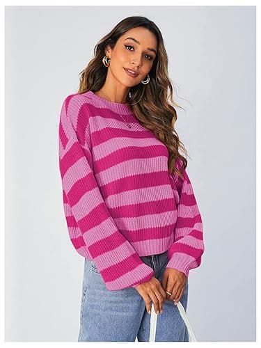 SOLY HUX Women's Color Block Striped Knit Tops Casual Long Sleeve Drop Shoulder Sweater Pullovers thumbnail 4